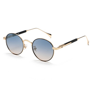 Lunettes de soleil rondes en métal unisexes, verres polarisés TAC UV400, monture dorée et noire, style rétro tendance - Product Image 1