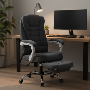 Sedia da Ufficio Direzionale Grigio Scuro, Altezza Regolabile, Reclinabile, per Uso Domestico, Base in Acciaio Inossidabile, Pelle PU, Design Contemporaneo - Product Image 2