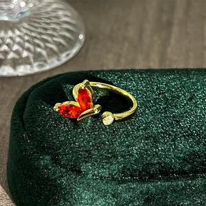 Ensemble de bagues ajustables R109 en laiton plaqué or 18 carats avec zircone cubique <span class=keywords><strong>orange</strong></span>, motifs papillon et fleur, pour femme, bijoux tendance - Product Image 6