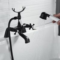 Robinets de bain victoriens noirs traditionnels à double levier à 1/4 tours Robinets dosés pour salle de bain Baignoire Douche Mitigeur pour Style classique