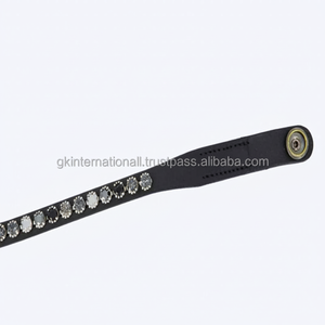 Classic Round Diamond Crystals Mega Bling Decorative Wave Shape Black Leather Horse brow <b>band</b> with <b>snap</b> button loop closure - Product Image 1