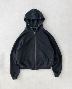 Sudadera con Capucha Oversize Unisex de Algodón Polar de Alta Calidad OEM, con Lavado Ácido, Efecto Desgastado y Bordado, Color Liso, para Primavera - Product Image 1