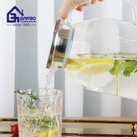 Carafe à eau en verre borosilicate 2L, pichet rond en verre avec couvercle et bec verseur pour boissons maison