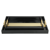 Lot de 2 plateaux de service rectangulaires modernes en cuir PU noir avec poignée en métal, plateaux de rangement décoratifs pour accessoires