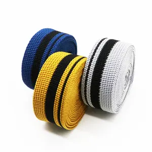 Venta al por mayor 3cm de espesor tejido poliéster banda elástica inter-color rayas pantalones puño pantalón borde correas para accesorios de ropa