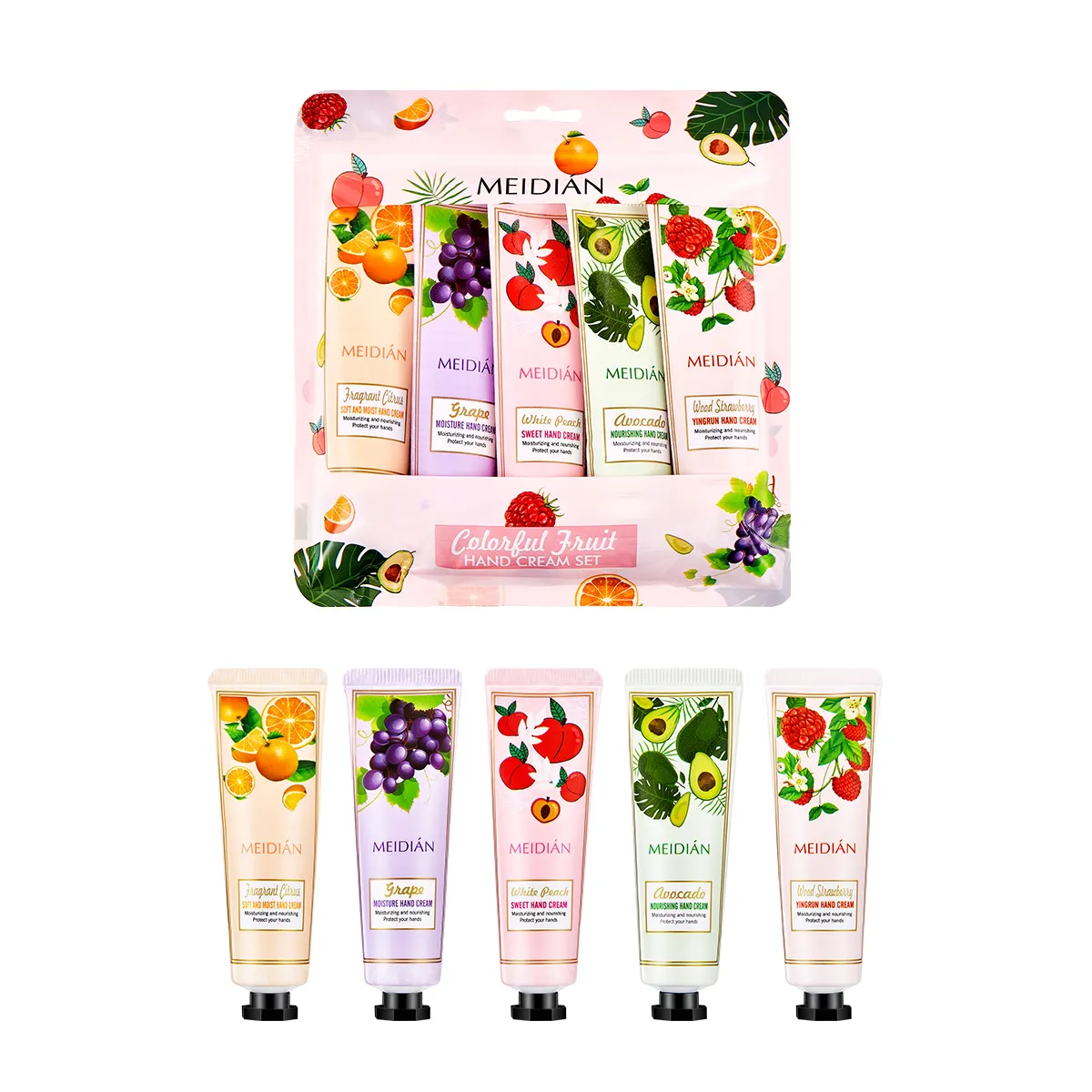 New Product Moisturizing 5 Fruit Scents Hand Cream & Lotion 30g*5 OEM Private Label Whitening Custom Hand Cream Nourishing Soo