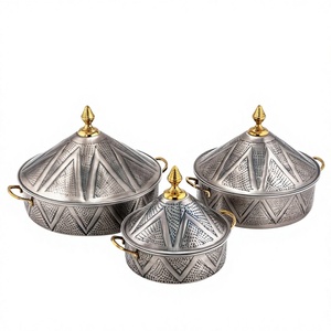 Dôme de chafing dish élégant en argent martelé, chauffe-plats de buffet de luxe, style arabe, ensemble de casseroles et marmites pour présentation de mariage - Product Image 1