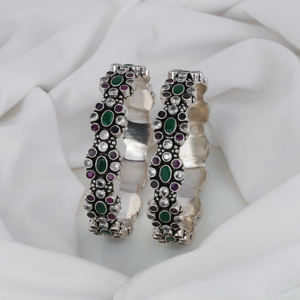 925 Plata acabado antiguo hecho a mano conjunto de joyería fina estilo clásico verde púrpura blanco piedras brazalete para ocasiones especiales - Product Image 3