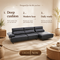 Canapé d'angle moderne en cuir pleine fleur de 3,6 m pour appartement, avec pieds en acier inoxydable, mobilier italien