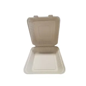 Biodegradable Peralatan Makan Sekali Pakai Mengambil Ampas Tebu 9 Inci Clamshell 100% Compostable Food Container