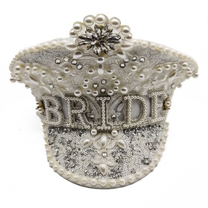 Chapeau Manwu Factory Festival Party Performance avec paillettes de perles pour anniversaire de mariage ou fêtes d'homme brûlant en blanc de mariée - Product Image 4