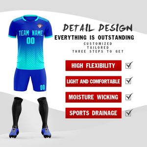 Ensemble de maillots de football personnalisés unisexes pour adultes, col en V, sublimation, évacuation de l'humidité, nom de l'équipe, numéro, logo, shorts inclus - Product Image 2