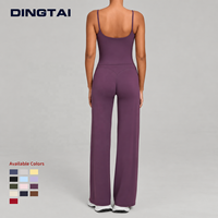 Ensemble 2 pièces pour femme : Débardeur à bretelles fines et col carré, dos échancré avec coussinets amovibles, et pantalon droit taille haute, Hiver