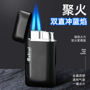 ไฟแช็คสองหัว Bairui แบบเติมได้ กันลม สีดำ โลหะ ของขวัญสำหรับนักธุรกิจ - Product Image 3