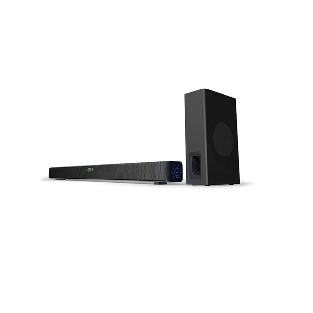 Manufacturer Direct Sale Home Theater Wireless 2.1 Black Soundbar Speaker System with 60W RMS /AUX/USB/Optical Inputs