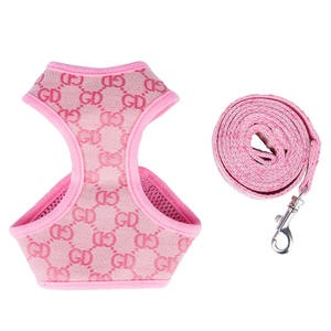 Juego de Arnés y Correa de Lujo para Perro y Gato en Tejido Jacquard Rosa de Diseñador, Popular y Personalizado - Product Image 1