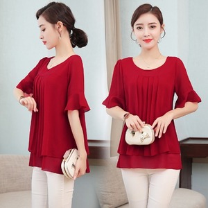 Camicette in Chiffon Rosso da <span class=keywords><strong>Donna</strong></span> Taglie Forti, Top da Ufficio con Mezza Manica a Doppio Strato, Tinta Unita per Primavera Estate - Taglie fino a 5XL - Product Image 1