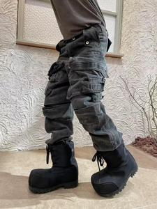 <span class=keywords><strong>Pantaloni</strong></span> da strada personalizzati da uomo <span class=keywords><strong>pantaloni</strong></span> Cargo Vintage elasticizzati sporchi e lavati Jeans Cargo Multi tasca - Product Image 4