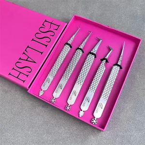 2023 Neuankömmling Weihnachts art Faser pinzette Premium Pink Schwarz Silber Farbige Wimpern pinzette Mit Luxus Papier boxen Set