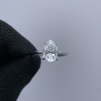 SPJ diseño de lujo S925 plata esterlina corte pera 7*10mm Halo anillo Cubic Zirconia compromiso boda novia joyería para mujer