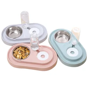 Manufacturer Cheap Dog Cat Food Bowl Stainless Steel Pet Bowl With Water Dispenser Dog Automatic Drinker With Plastic Table