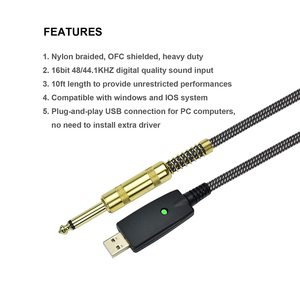 Tùy Chỉnh Chiều Dài 3M Nylon Bện Ghi Lại Giao Diện USB Để 6.35Mm <span class=keywords><strong>Jack</strong></span> USB Để Vàng-Mạ Nam TS Mono Cắm USB Để Guitar Cáp Âm Thanh - Product Image 2
