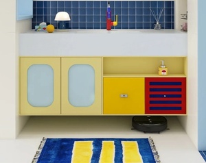 Meuble de salle de bain mural intelligent avec miroir couleur, vasque intégrée en dalle de roche personnalisable - Product Image 5