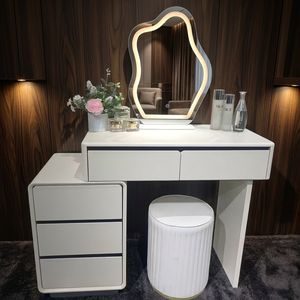 Modern White <b>Makeup</b> Vanity Table with Lighted <b>Mirror</b> and Storage Drawers for Bedroom Furniture - Product Image 3