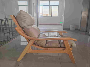 Modern Scandinavian Reclining Lounge Chair Wood Frame <b>Beige</b> <b>Cushion</b> Living Room Furniture - Product Image 2