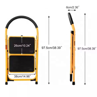 Échelle pliable en acier à 2 marches, design moderne, large, antidérapante, orange, conforme à la norme EN 131, garantie 1 an, capacité 150 kg, utilisation en supermarché