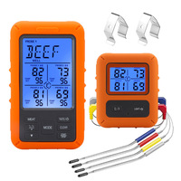 Termometer memasak Digital nirkabel 4 Probe baja tahan karat termometer daging BBQ plastik penjualan terbaik