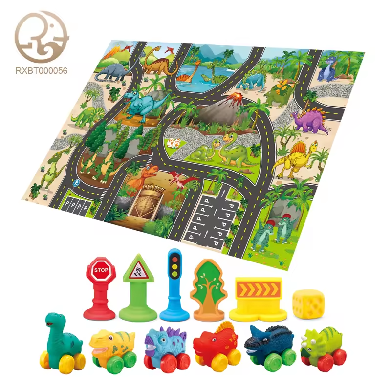 Ensemble de jeu de voiture dinosaure en caoutchouc avec tapis et jouets