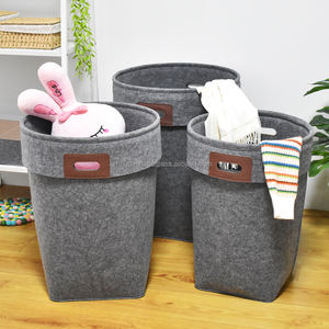 Collapsible Felt Laundry <b>Bucket</b> Dirty Clothes Storage Container Organization With Pu Handle Home Storage Basket - Product Image 1