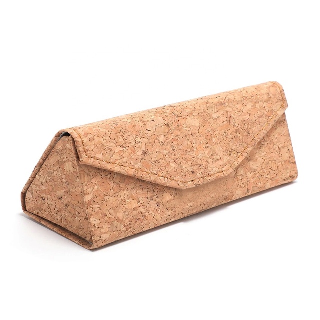 Custom Logo Luxury PU Leather Triangle Eyewear Packaging Box Portable Foldable Sunglasses Cork Glasses Case With Storage Feature
