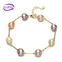 Feirun 9-10mm AA + Edison Baroque Réel Naturel Cauri Shell Bijoux Perle D'eau Douce Bracelet Perle Perle Bracelet pour Femmes