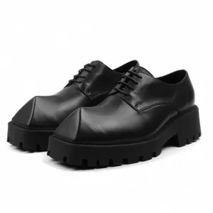 Xinzirain Custom Size 35-45 Thick Bottom Leather Fashion Round Toe Black Fur Chunky Suede Derby Shoes Men