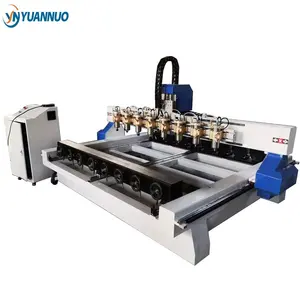 YN1825 Kaki Pintu Tempat Tidur Multi 8 Kepala Bor CNC Router Mesin untuk Datar dan Kayu Bulat