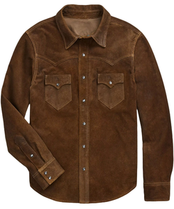 Leduo <span class=keywords><strong>Giacca</strong></span> <span class=keywords><strong>Camicia</strong></span> in <span class=keywords><strong>Pelle</strong></span> Scamosciata Stile Western Americano Retrò Personalizzata per Uomo - Product Image 1