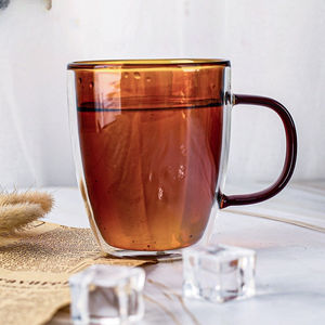 Mug en verre créatif coloré de 300 ml avec poignée, verre borosilicate à double paroi, mug à café et à jus - Product Image 4