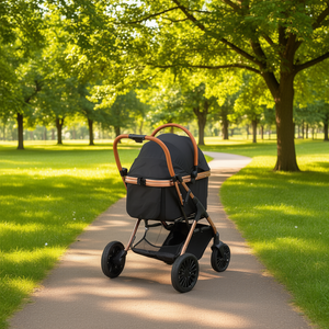 Poussette pour animaux de compagnie pour chiens de petite et moyenne taille, 4 roues, panier amovible, capacité de 66 lb, avec panier de rangement et freins rotatifs - Product Image 2