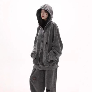 Hot Supplier Hoodies <strong>Men</strong> Distressed Streetwear Y2K Loose Oversized Zip up Hoodie Acid Washed <strong>Clothes</strong> <strong>Men</strong> for Unisex - Product Image 3