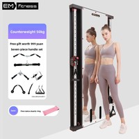 Máquina de entrenamiento funcional ajustable de acero inoxidable para montaje en pared, con espejo y sistema de cable cruzado, para gimnasio en casa, para mujeres