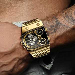 Oulm, nuevo reloj de cuarzo informal con correa de acero para hombre, esfera grande y zona horaria múltiple - Product Image 5