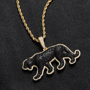 Collana Hip Hop con Ciondolo Animale, Leopardo Nero, Zirconi Micro-incastonati, Ciondoli Pantera in Oro e Argento, <span class=keywords><strong>Accessori</strong></span> Moda Uomo - Product Image 4