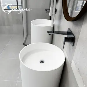 Custom Color Solid Surface Bathroom Freestanding Round New Design Hand Wash Basin With Pedestal