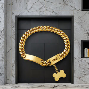 <span class=keywords><strong>Collar</strong></span> para mascotas glamuroso y resistente en tonos dorados con diseño de cadena gruesa Cierre seguro y etiqueta adorable en forma de hueso para perros - Product Image 3
