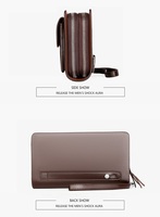 Tas Selempang Kulit PU Panjang Pria dengan Ritsleting Ganda, Dompet Sederhana Portabel dengan Lapisan Poliester dan Tali, Tempat Ponsel