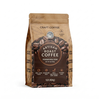 Sachet d'emballage pour grains de café personnalisé, de qualité alimentaire, à haute barrière, avec valve de dégazage unidirectionnelle, fond plat et fermeture éclair refermable