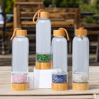 Bouteille d'eau en verre pour hydrothérapie avec pierres concassées, tasse à thé, couvercle en bambou, compartiment à ouverture étroite