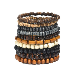 Women's Wooden <b>Beaded</b> Bracelet <b>Set</b> Multi Layer Geometric Design SL7668 Fashion Jewelry - Product Image 5